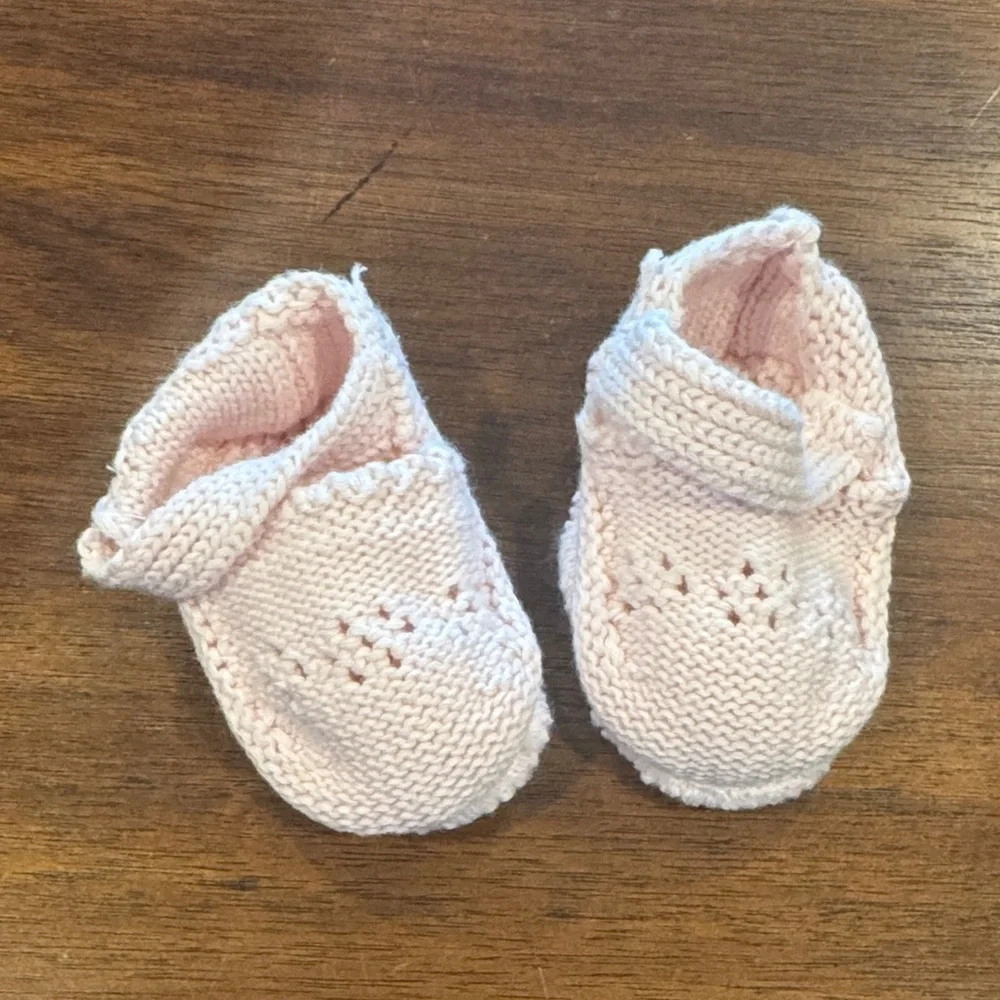 Baby Shoes — Pink Cotton Knit / Crochet